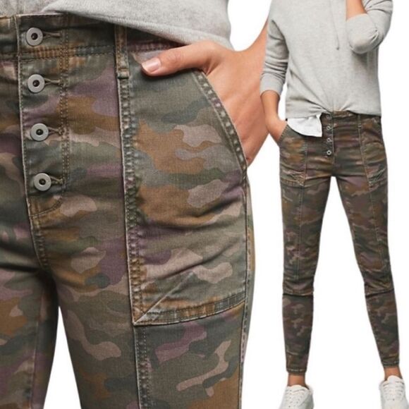 Anthropologie Camo Pants Skinny Jeans Streetwear Boho Button Fly 25 - Picture 1 of 12
